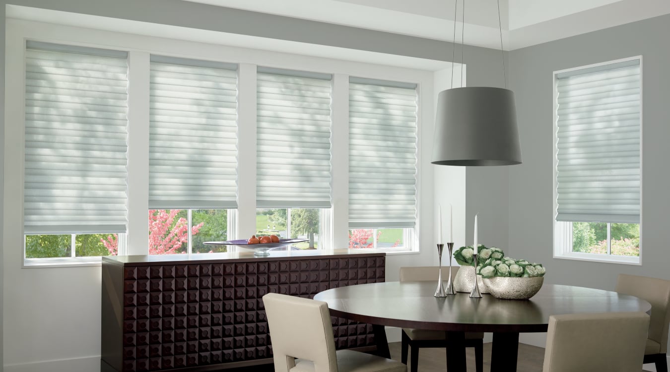 Cordless motorized shades in a Atlanta dining room